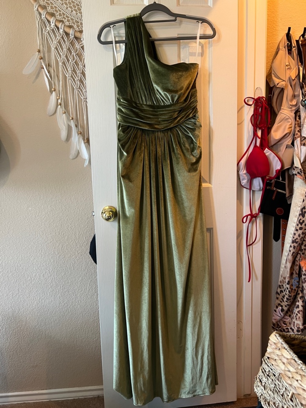 Sage Green Velvet One Shoulder Gown | Formal, Mother of Bride, Wedding Guest